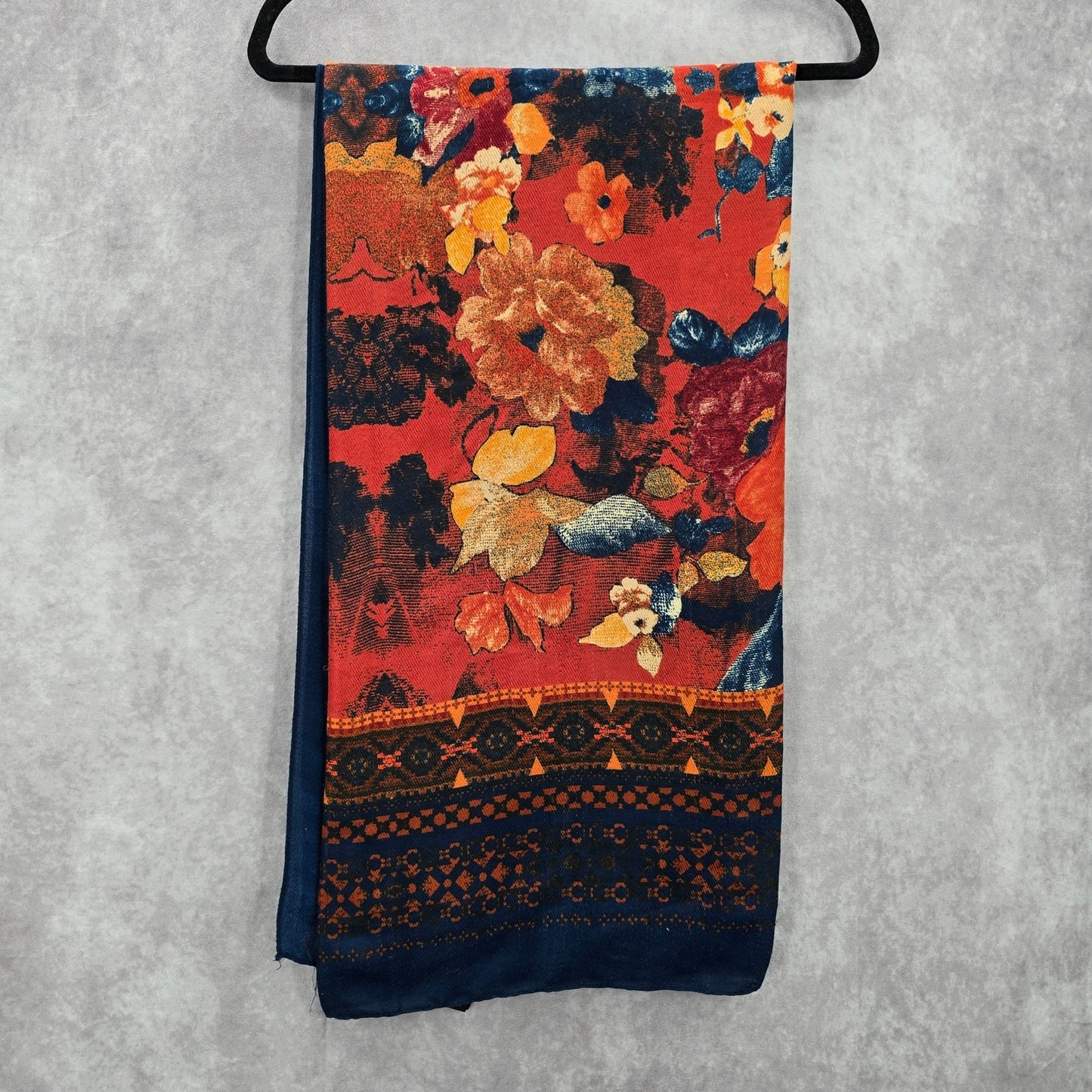H&M Blue Orange Floral Square XL Wrap Hijab Dupatta Shawl Scarves Scarf