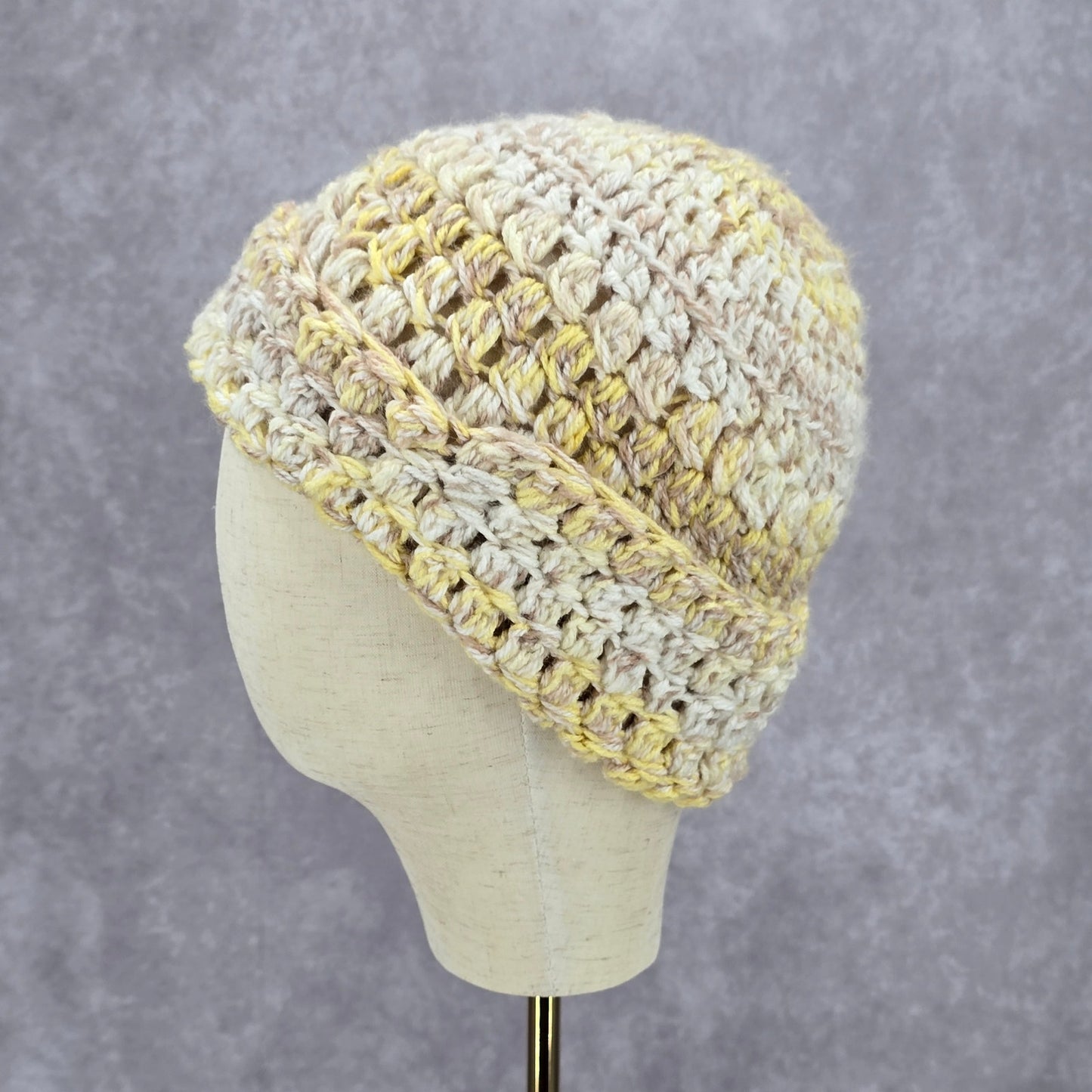 Yellow Cream Cable Knit Vintage Y2k Funky Beanie Crochet Hat