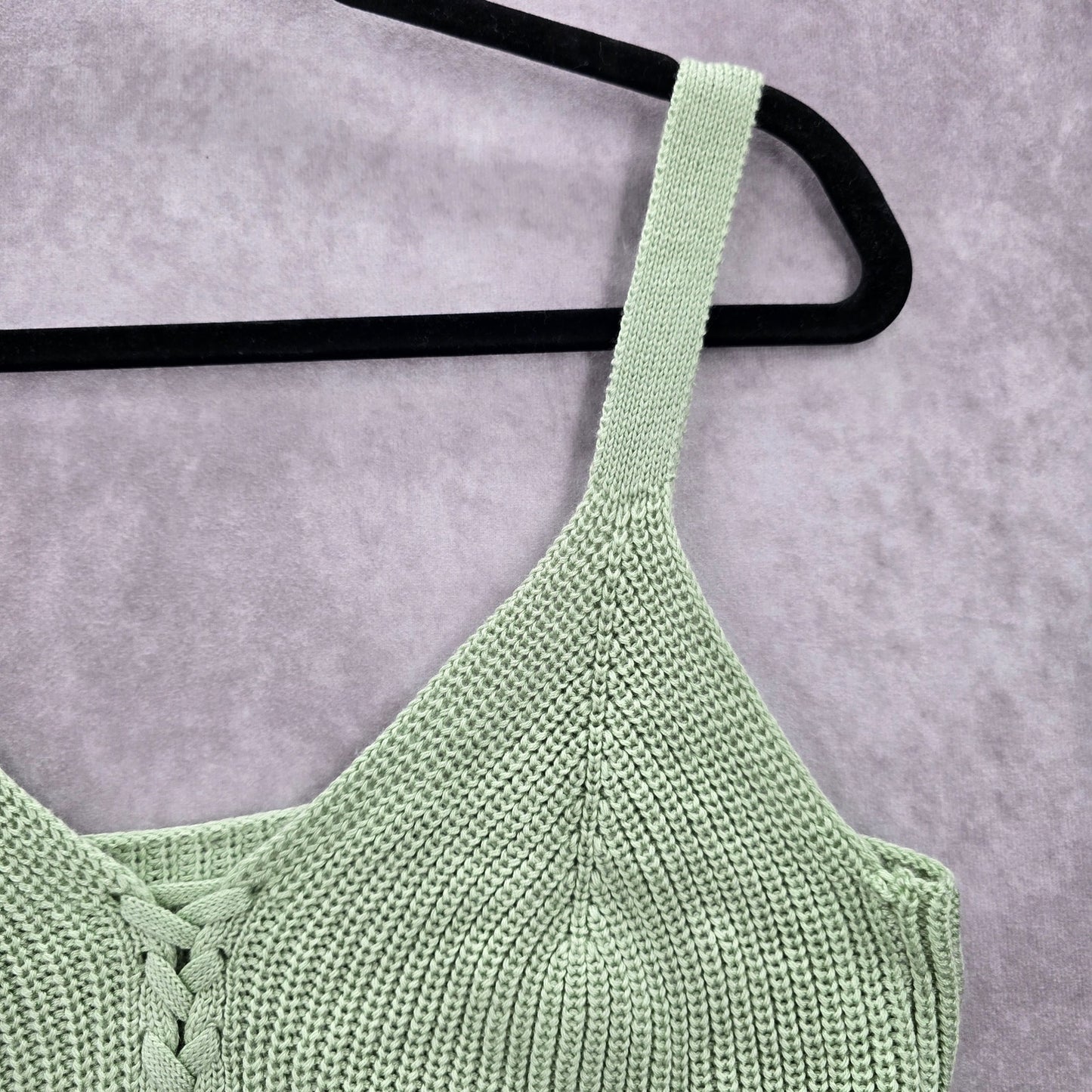 Green Crochet Knit Boho Sleeveless Cropped Tank Vintage Y2K Top S Small