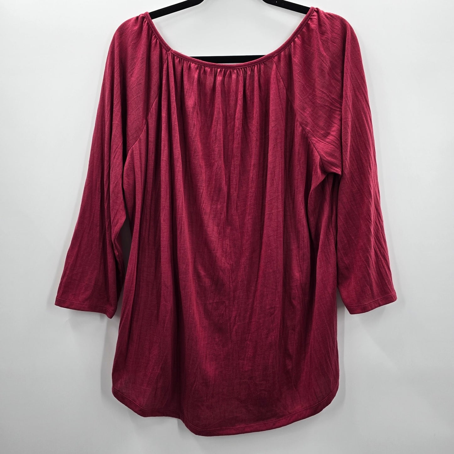 Jason Maxwell Red Lace Quarter Sleeve Ruched Top Blouse Large