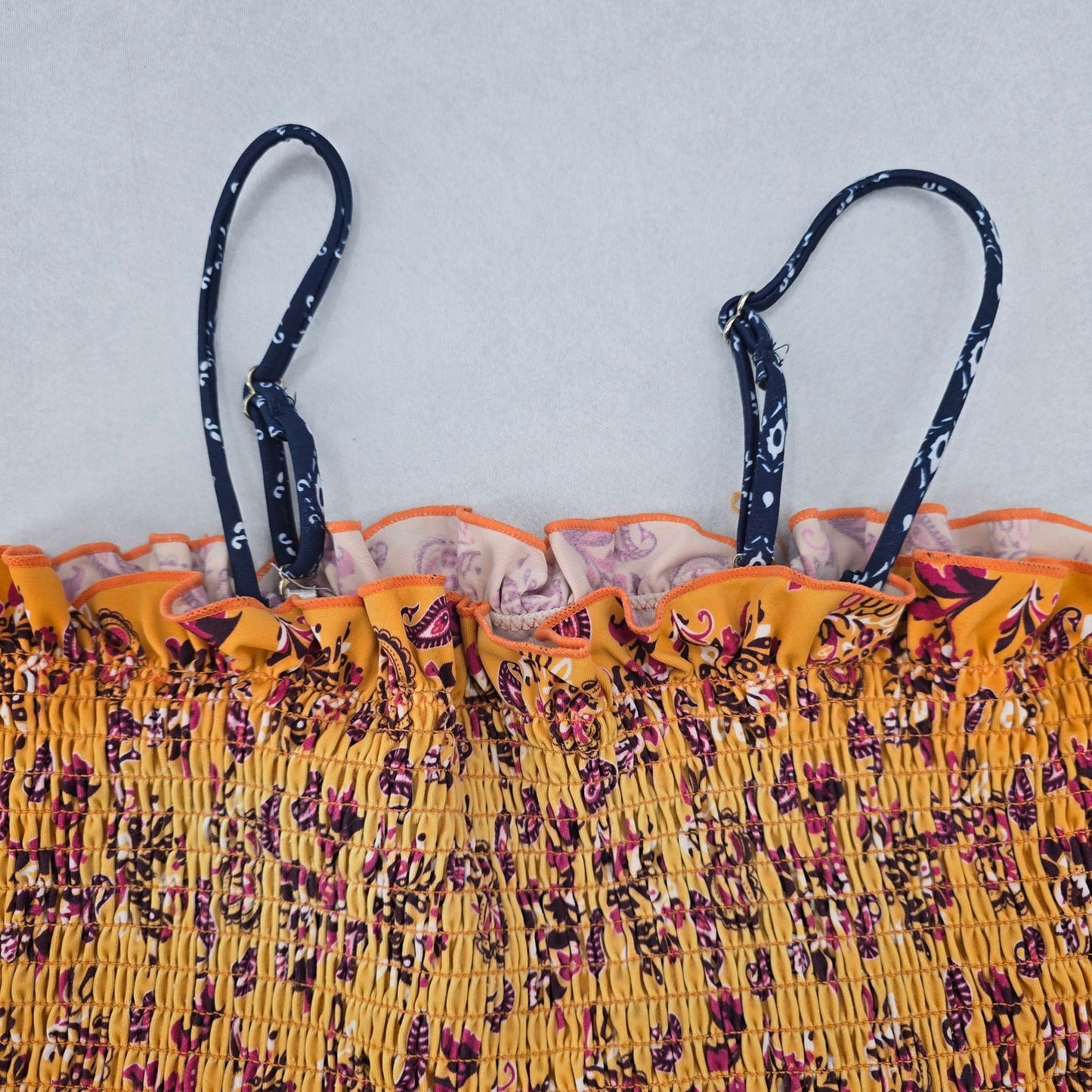 Yellow Floral Crop Smock Boho Tube Ruffle Y2K Bikini Bralette Swim Top M Medium