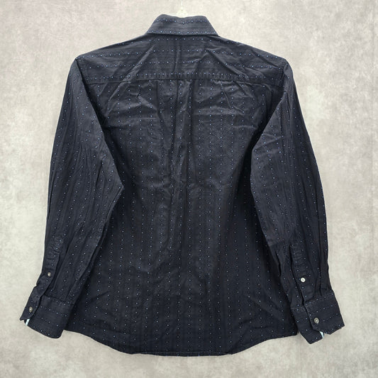 Eighty Eight Blue Long Sleeve Polka Dot Button Down Mens Shirt Cotton Small