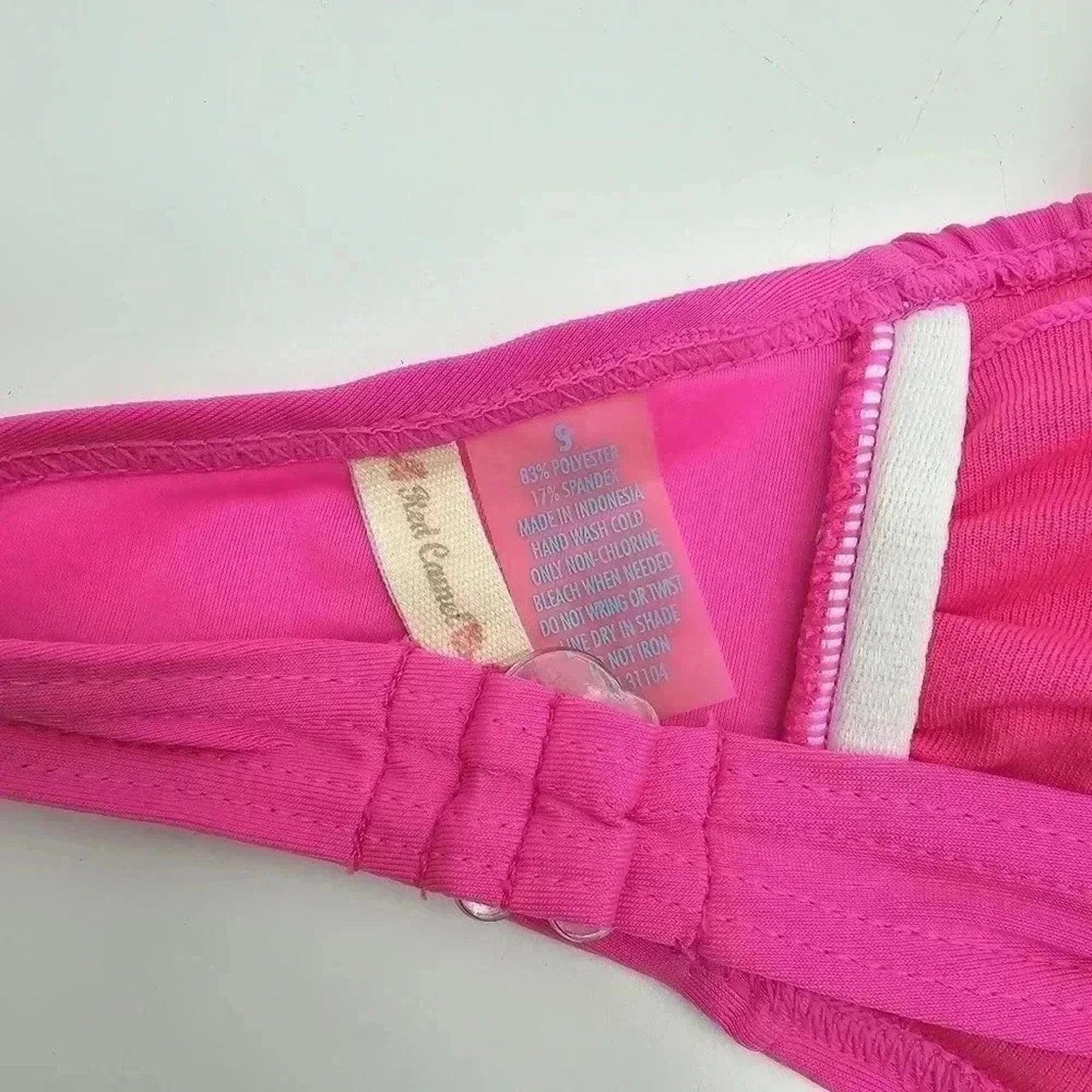 Red Camel Pink Laser Cut Flower Ruffle Padded Bikini Top Swimwear Small