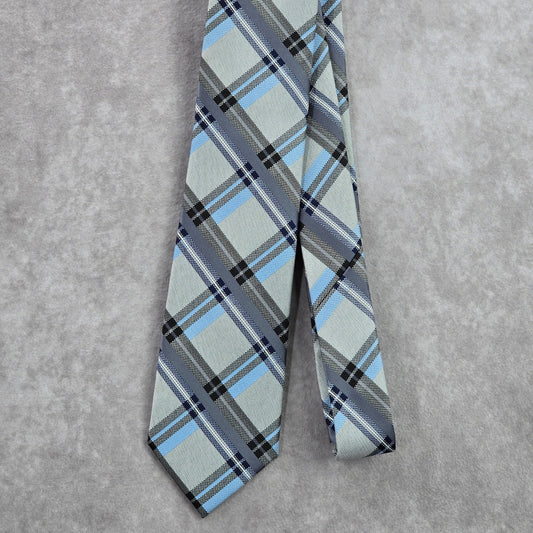 Perry Ellis Portfolio Striped Blue Gray Tartan Plaid Executive Neck Tie Men's