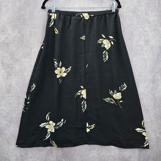 Kathie Lee Black Flare Floral Knee Length Zipper Boho Y2K Indie Skirt Plus 14