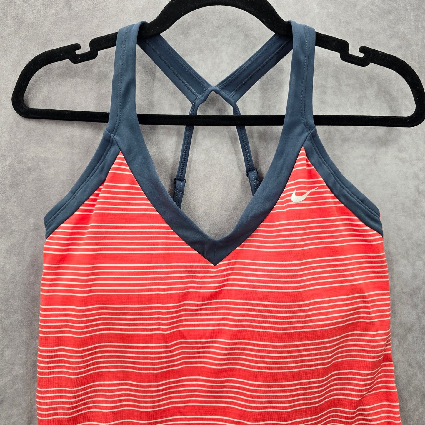 Nike Orange Gray Stripe Adjustable Padded Tank Top Activewear Shirt Medium