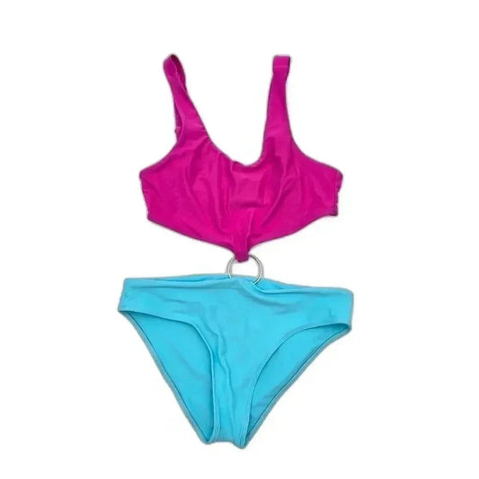 3GN Pink Blue One Piece Cutout Bathing Suit Silver Circle Swimwear Medium