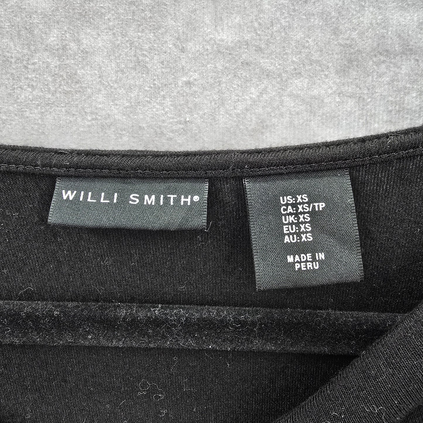 Willi Smith Black Long Slit Stretch Goth Blouse Retro Top Extra Small XS