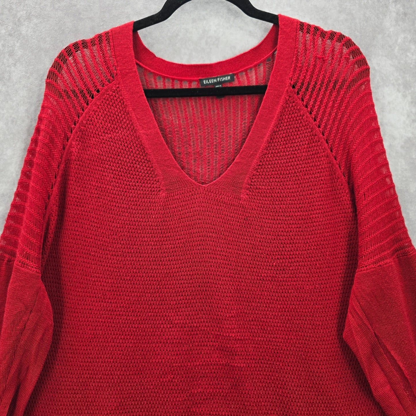 Eileen Fisher Red Merino Wool Mini Stitch Tunic Sweater Pullover XL Extra Large