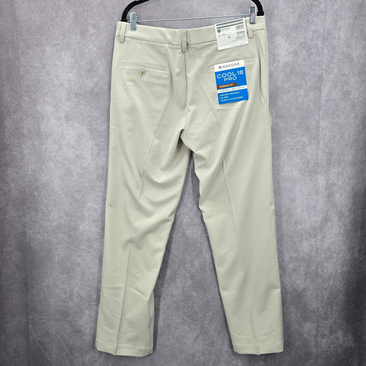 Haggar Khaki Cool 18 Pro Comfort Slacks Dress Pant Plain Grip Flat Front 34Wx30L