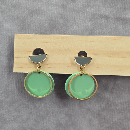 Green Gold Circle Gray Half Moon Stud Dangle Drop Earring Fashion Jewelry