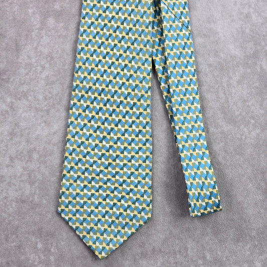Geoffrey Beene Yellow Geometric Executive Corporate Blue Silk Neck Tie Men's