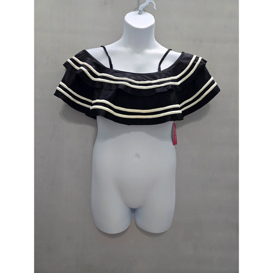 Jess Lea Black Soaking Up Sun Ruffle Swimsuit Stripe Top Large
