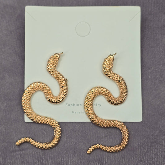 Gold Snake Texture Earrings Stud Fashion Statement Boho Fashion Dangle Jewelry