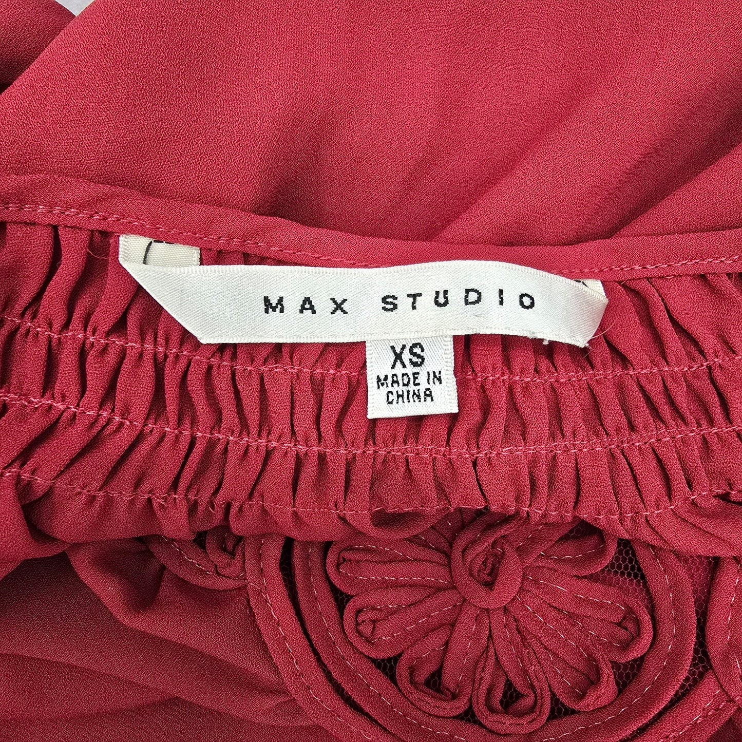 Max Studio Red Lace Long Sleeve Boho Smock Retro Western Blouse Top Shirt XS