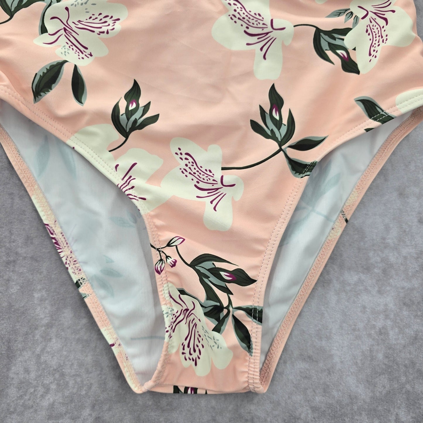 Romwe Pink Floral Print Bikini Bottom Swimwear Small