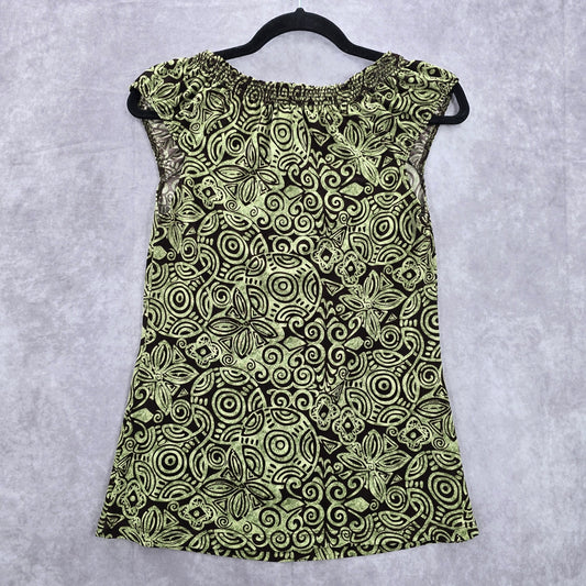 Perseption Concept Brown Green Floral Smock Sleeveless Paisley Swirl Top Small