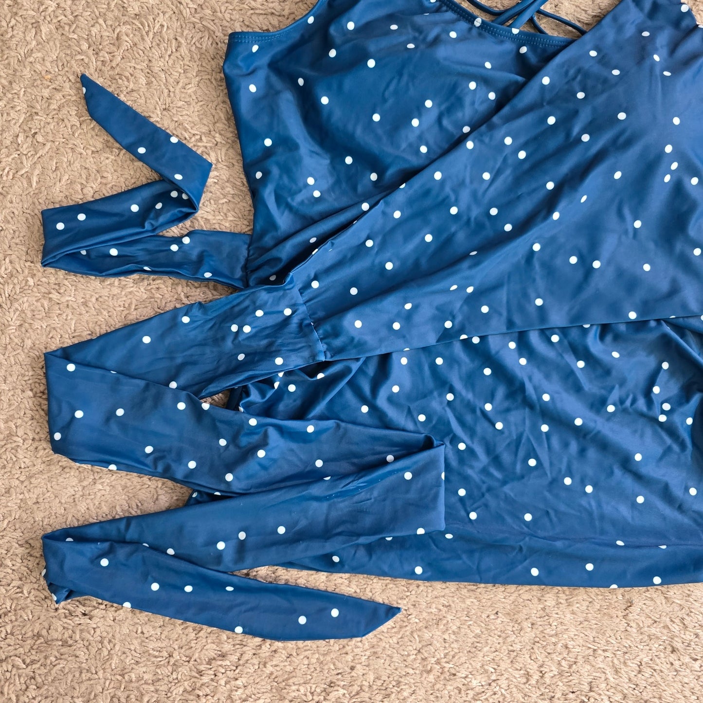 Blue Polka Dot Tankini Wrap Adjustable Tank Top Swimwear Plus XXL 1XL