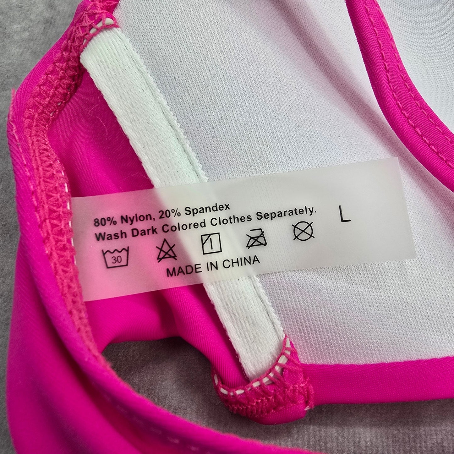 Shein Pink White Crisscross Padded Adjustable Clasp Bikini Top Swimwear Large