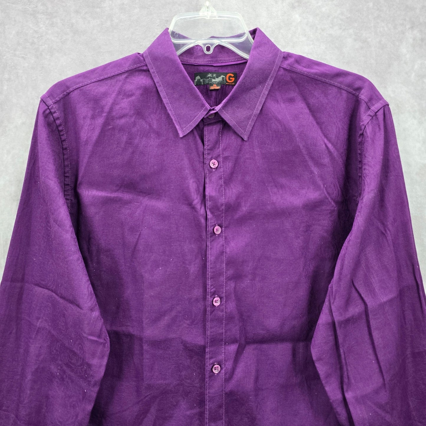 G By Guess Purple Paisley Button Down Long Sleeve Cotton Cuff Dress Shirt XL