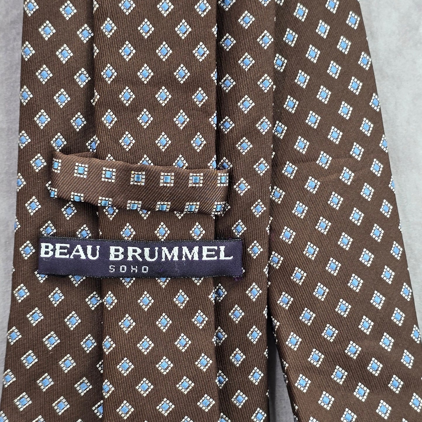 Beau Brummel Brown Diamond Polka Dot Geometric Executive Silk Neck Tie Men's
