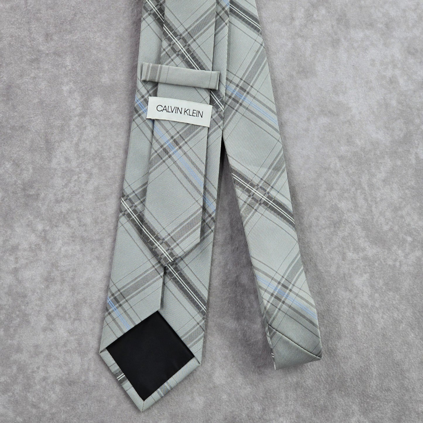 Calvin Klein Grey Striped Plaid Tartan Executive Polyester Silk Neck Tie Men's