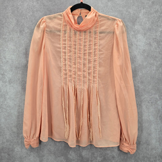 Shop The Trend Peach Sheer Long Sleeve Boho Cottage Lace Top Blouse Small