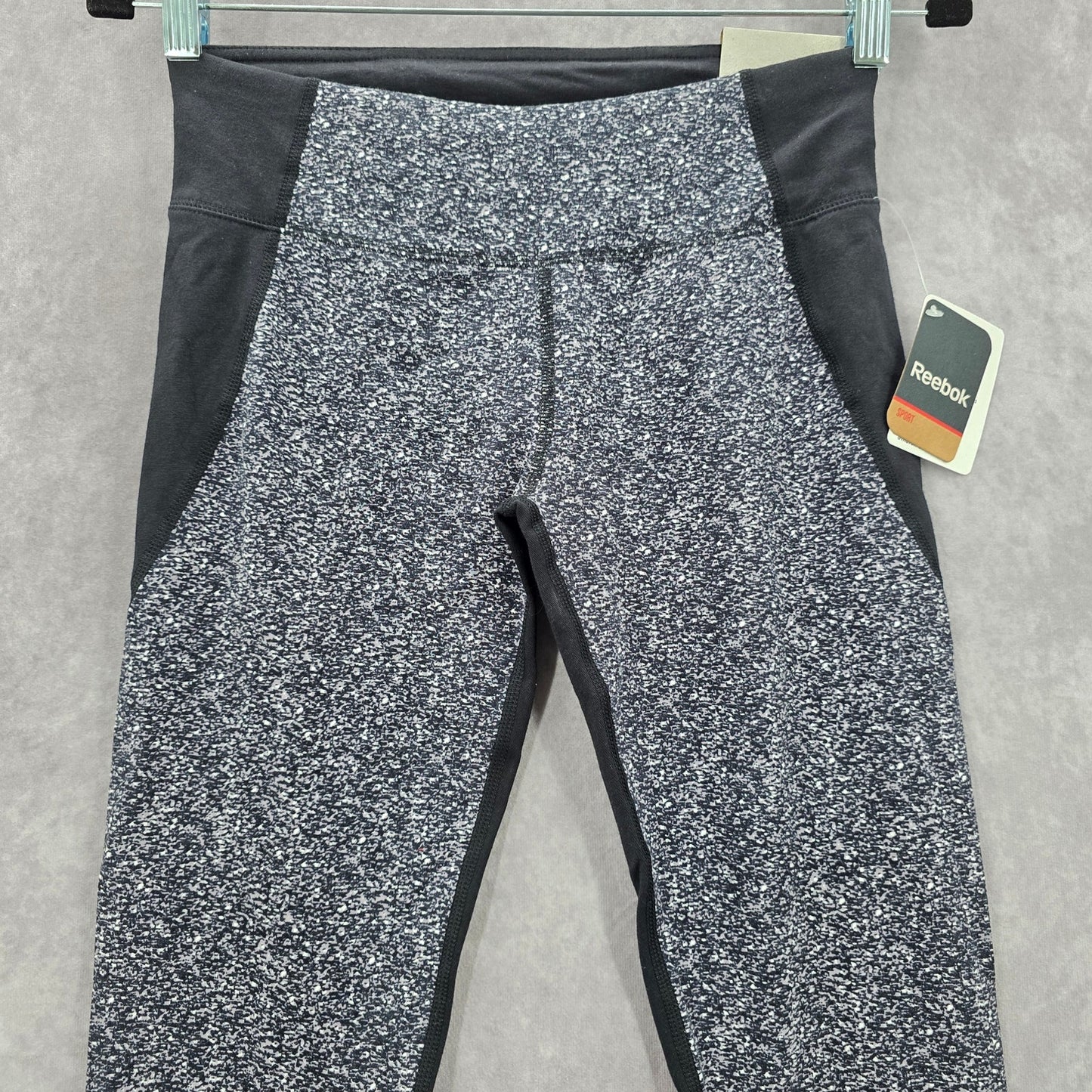 Reebok Gray Black Stretch Cotton Tight Fit Active Leggings Pants Bottoms Small