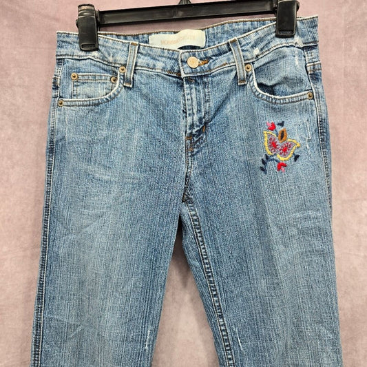 Mossimo Supply Co Denim Blue Jean Flare Bottoms Floral Pants Junior Size 7