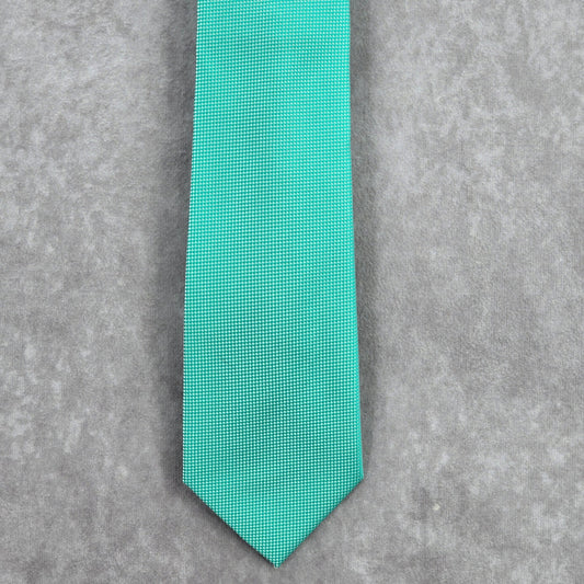 Countess Mara Green Silver Checker Weave Stripe Geometric Men's Neck Tie
