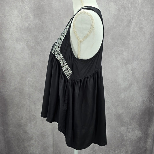 Rock & Roll Cowgirl Black Sleeveless Embroidered Boho Western Flare Top Small
