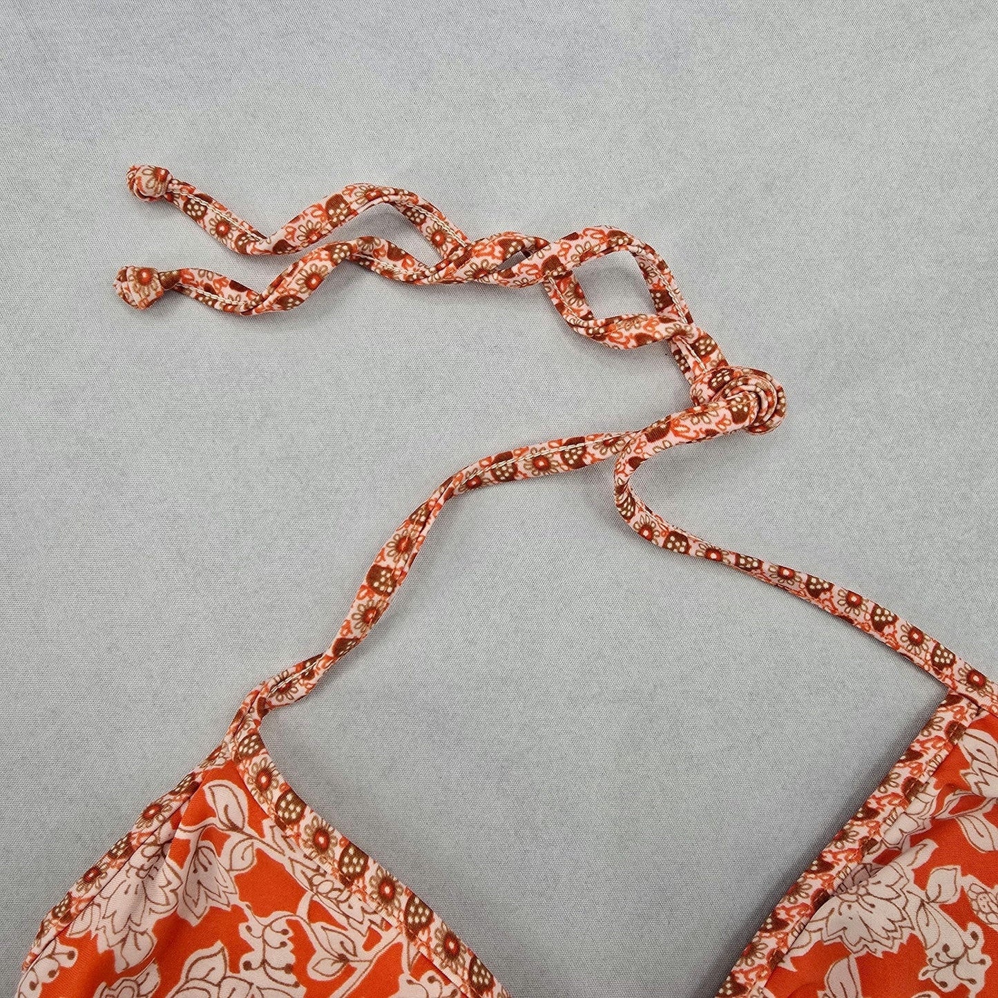 Endless Sun Orange Floral Triangle Tie Beach Bikini Bralette Swim Top S Small