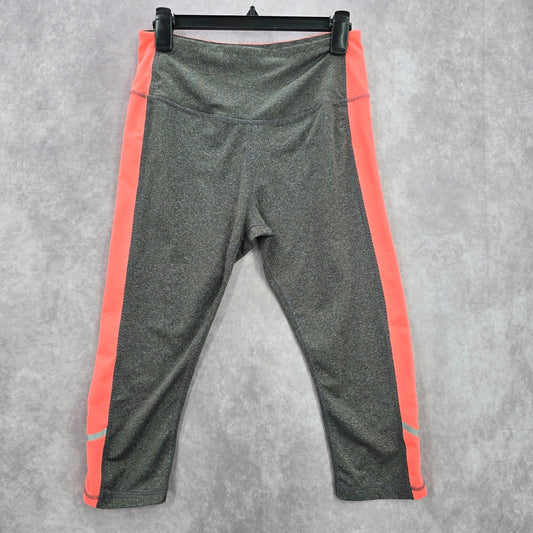 Marika Sports Gray Pink Stripe Cropped Active Legging Pant Bottoms Medium 8-10