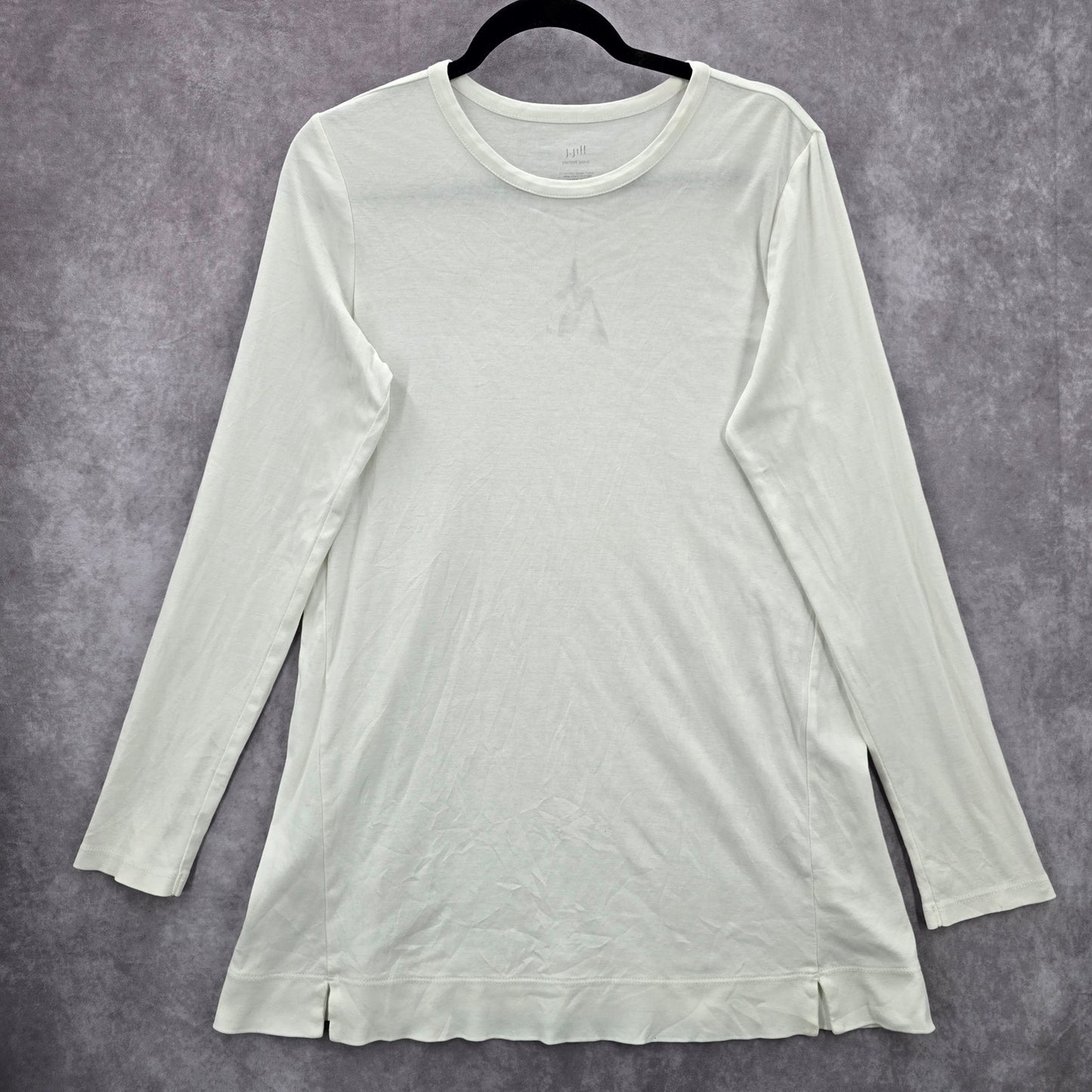 J Jill White Long Sleeve Pima Cotton Tall Slit Top Shirt Blouse Medium