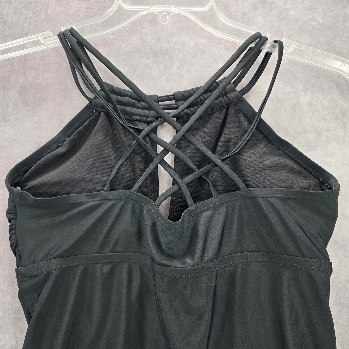 Black Crisscross Halter Stretch Padded Swim Tankini Top L Large