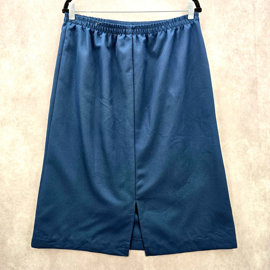 Navy Blue Vintage Executive Pull On Solid Split Knee Length Plus Skirt 14