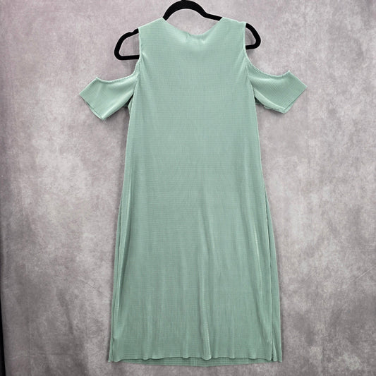 Belle Sky Green Mint Pleated Cold Short Shoulder Knee Length Boho Dress Large