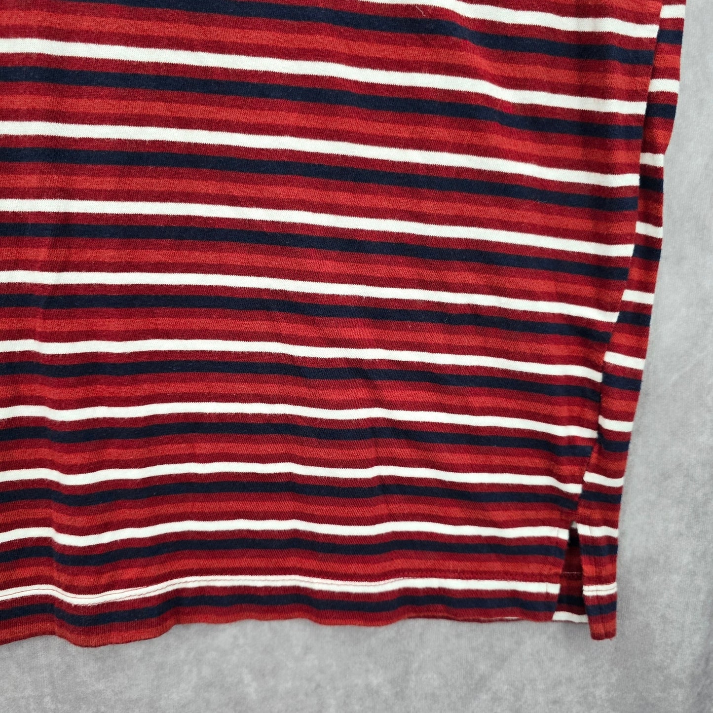 Time and Tru Red Stripe Short Sleeve Cotton Knee Length Pocket Dress Large
