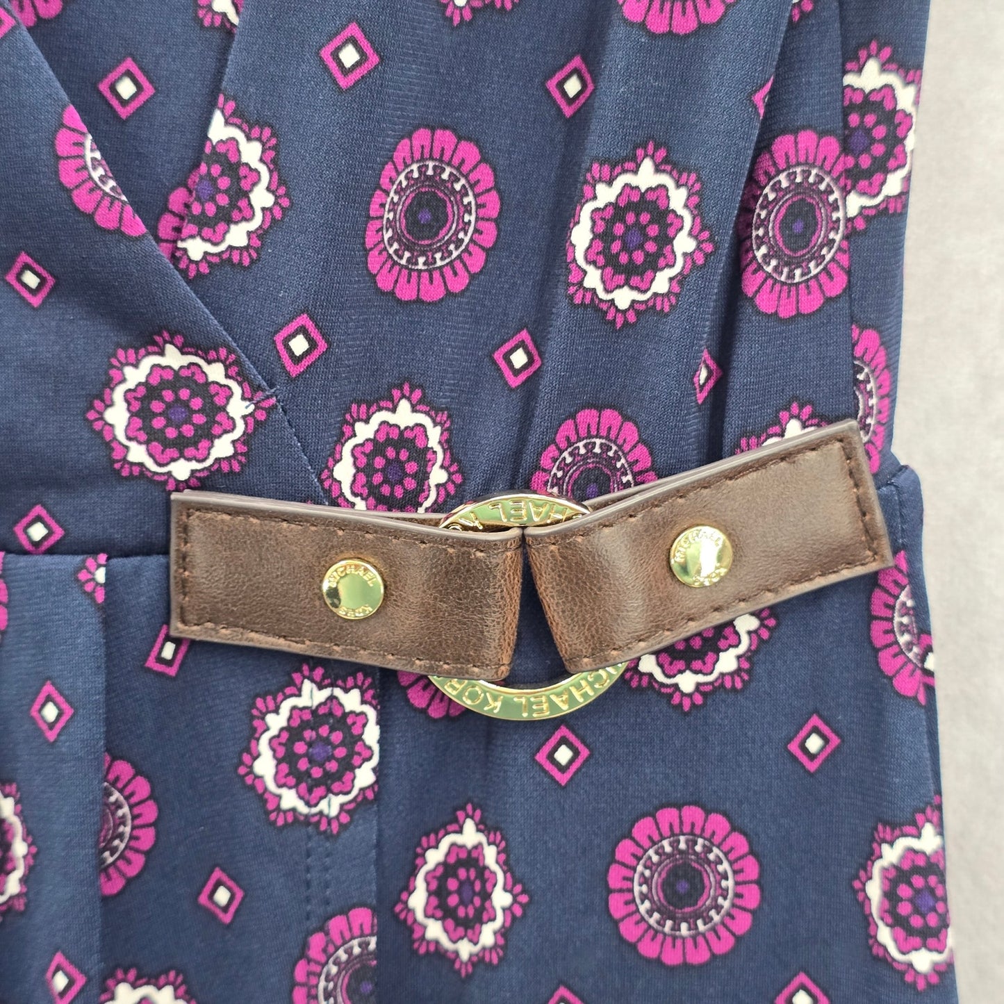 Michael Kors Purple Wrap Floral Sleeveless Knee Length Buckle Dress Medium