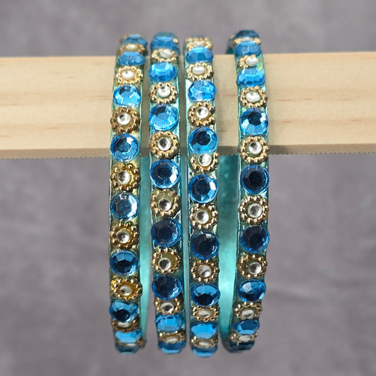 Blue Gold Floral Rhinestone Gems Set of 4 Bracelets Fashion Jewelry NWOT JB4-2