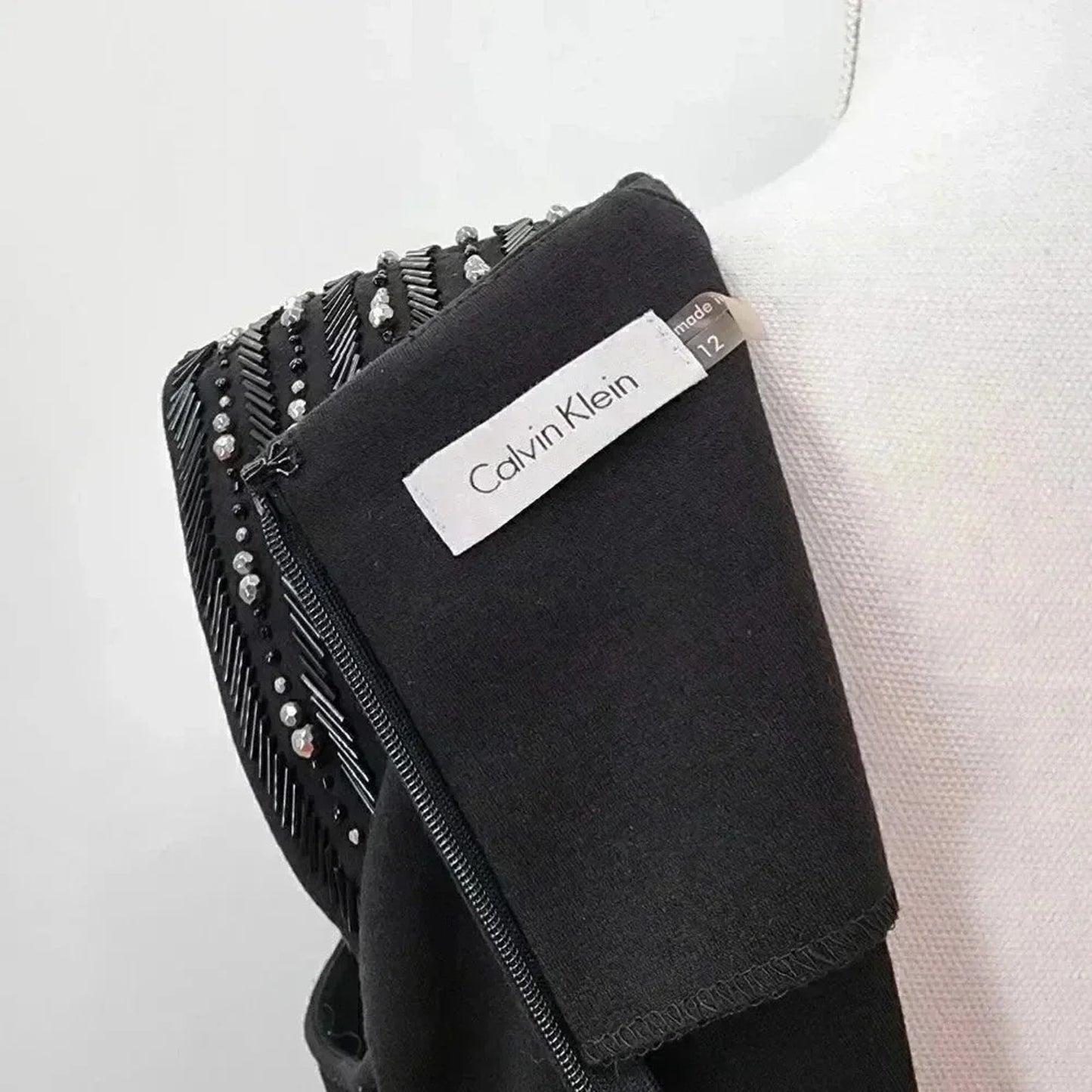Calvin Klein Black Silver Beaded Knee Length Stretchy Dress Large 12