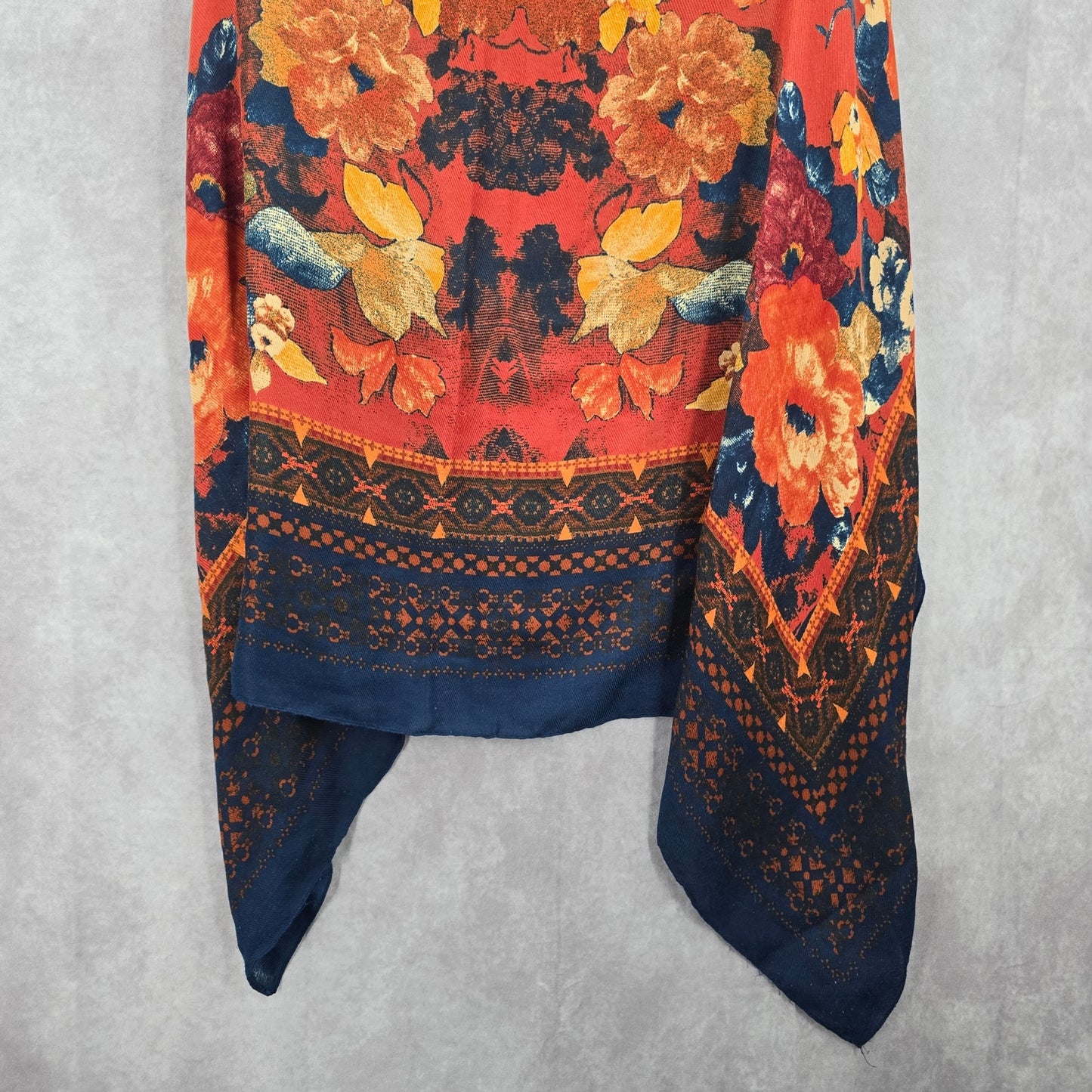H&M Blue Orange Floral Square XL Wrap Hijab Dupatta Shawl Scarves Scarf