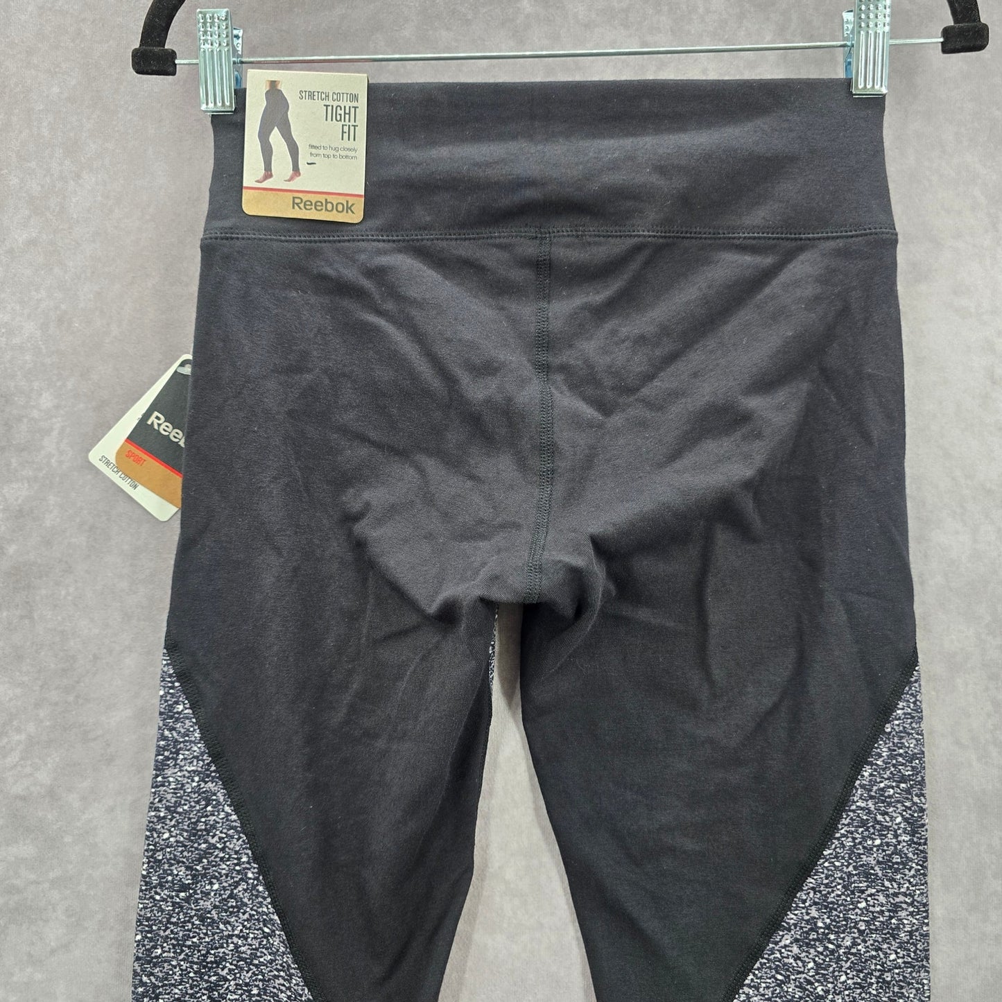 Reebok Gray Black Stretch Cotton Tight Fit Active Leggings Pants Bottoms Small