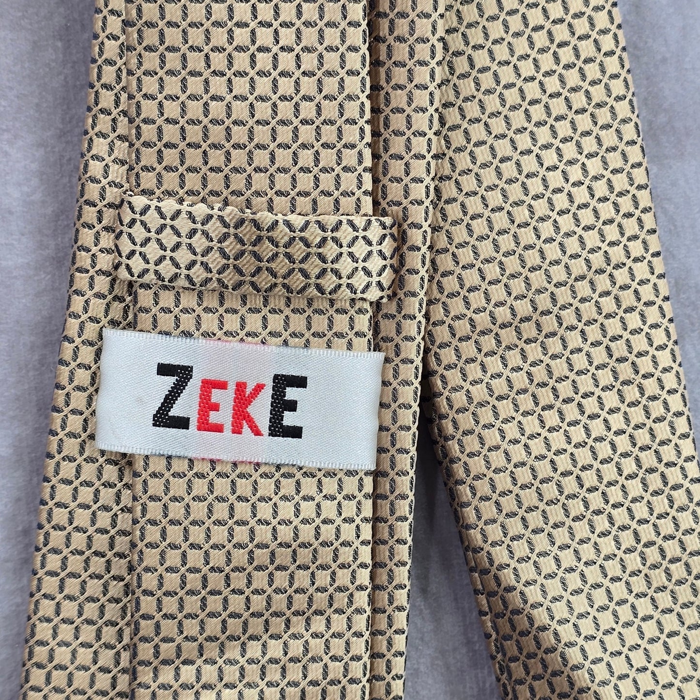 Zeke Gold Gray Geometric Square Silk Executive Neck Tie Men's