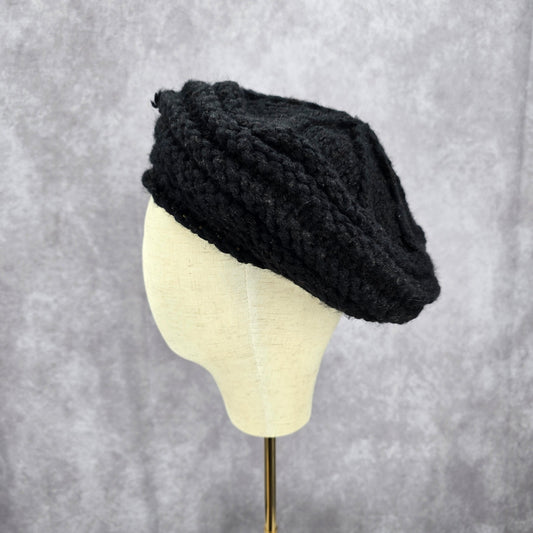 C.C Exclusives Black Beret Crochet Knit Bucket Cap Hat Fun VTG Y2K Funky Beanie