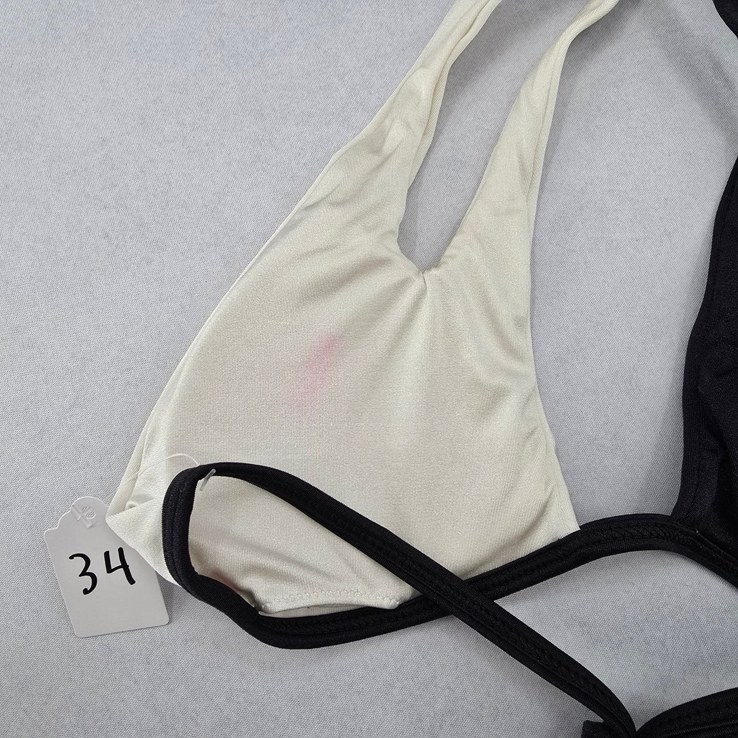 Black White Crisscross Halter Tie Padded Bikini Bralette Swim Top S Small