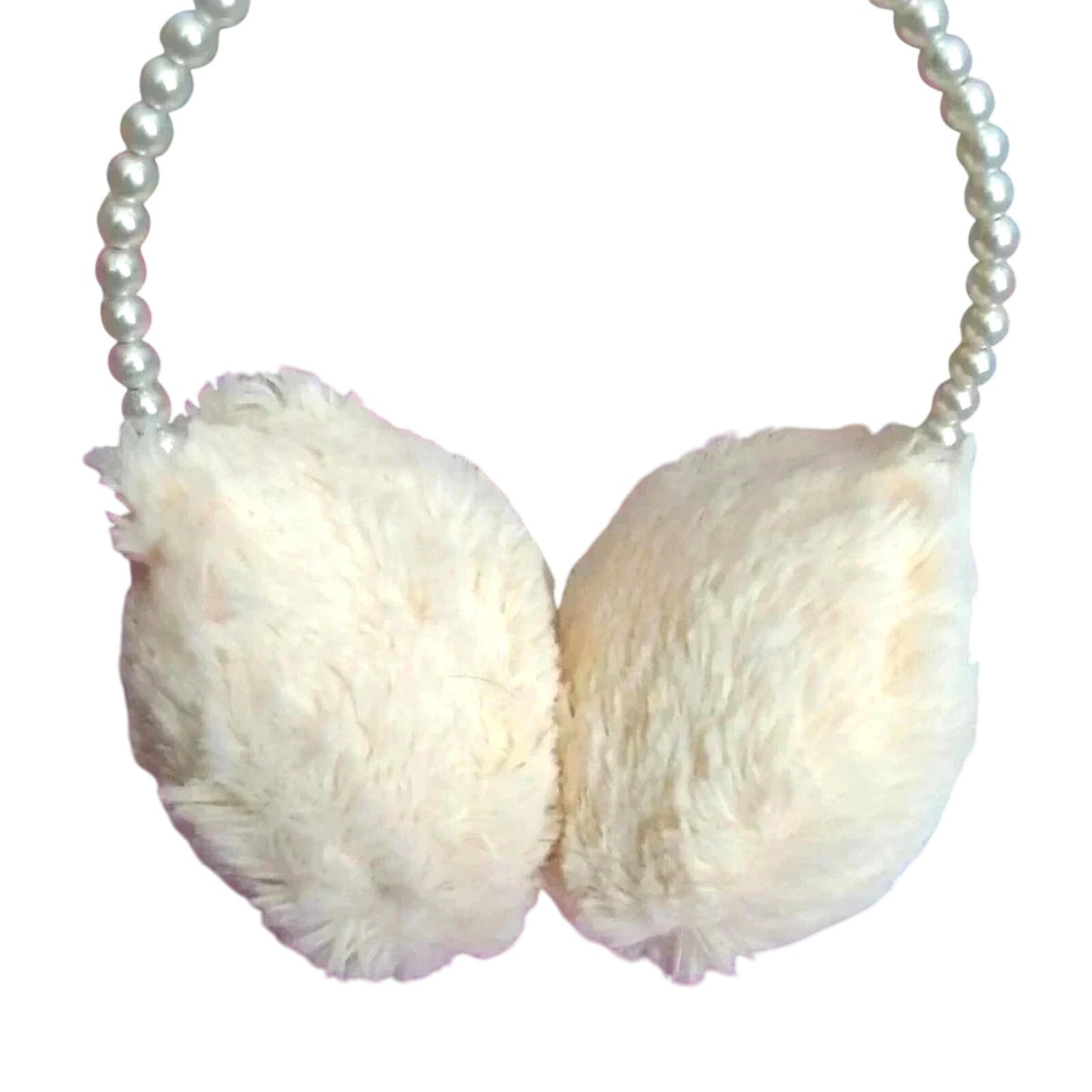 Cat & Jack White Faux Fur Fuzzy Pillow Pearl Headband Earmuff Girls One Size