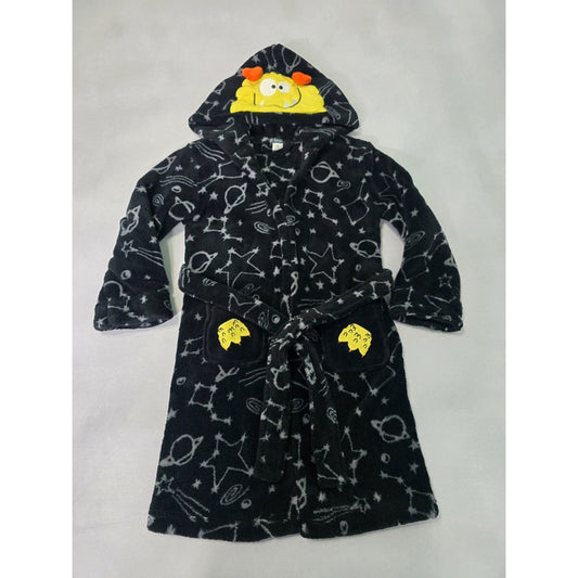 Pl Sleep Black Cute Monster Face Graphic Printed Embroidered Fluffy Bath Robe Boys 6
