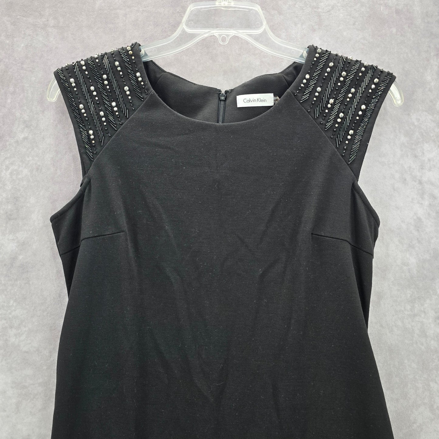 Calvin Klein Black Silver Beaded Knee Length Stretchy Dress Large 12