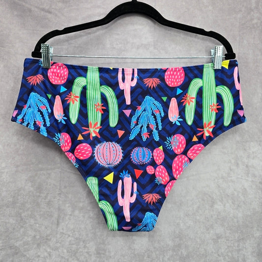 Shein Blue Cactus Floral Print Swimwear Swimsuit Bikini Bottom Plus 3XL